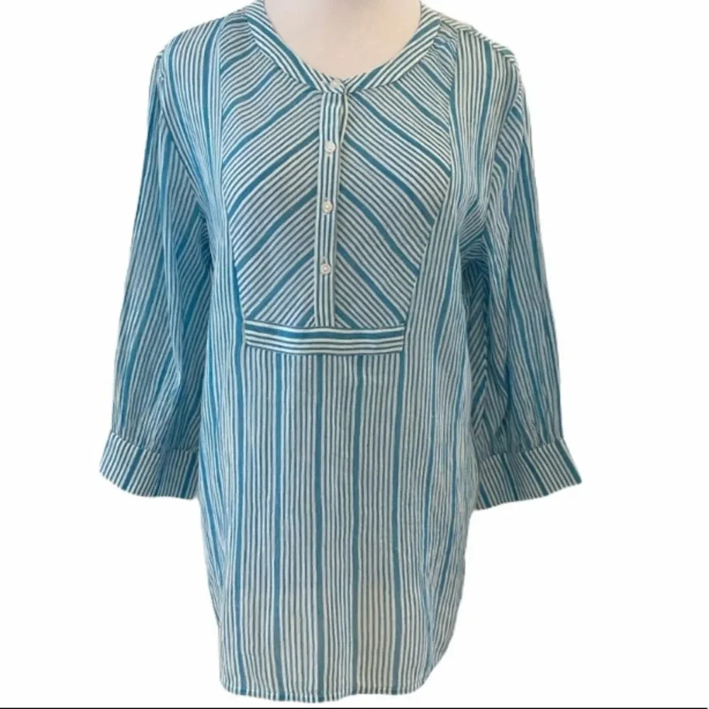 Erika Aquaria Staccato Turquoise Striped Blouse - Picture 2 of 8